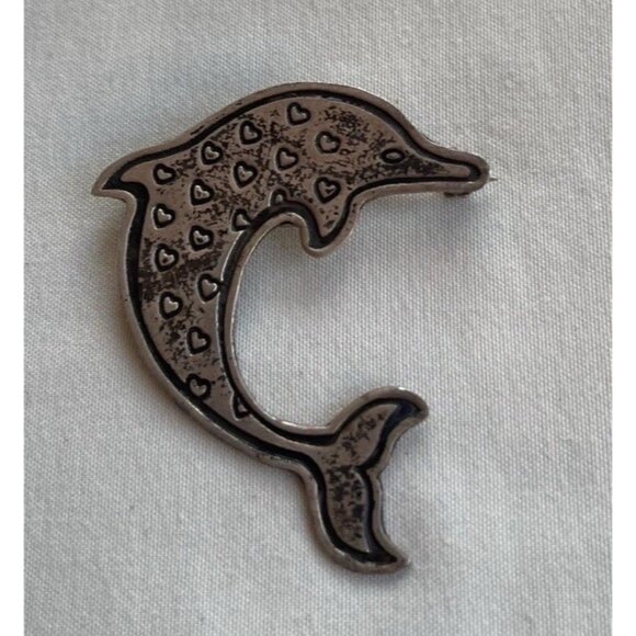 EFS Mexican Silver Dolphin Pin, Dolphin Small Heart Pin, Sterling Silver Sz 1.5” - Picture 7 of 7